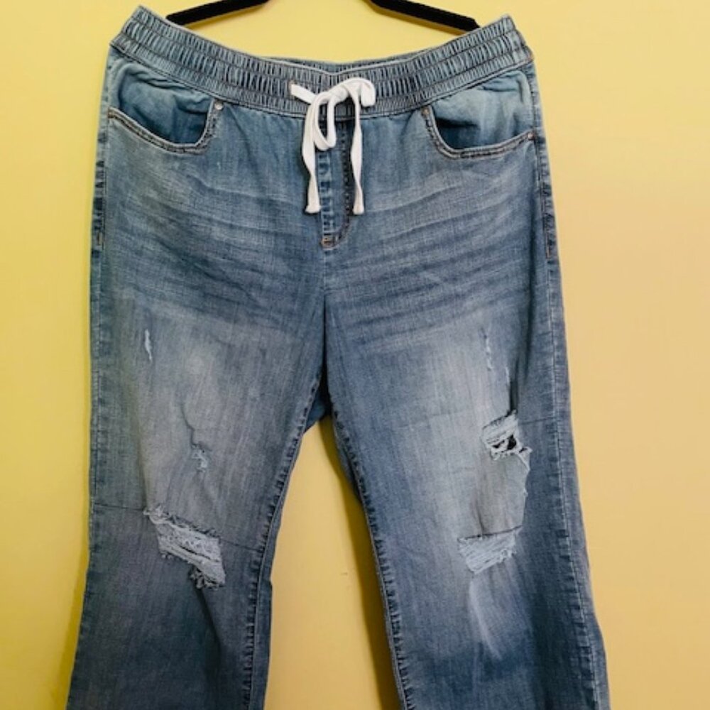 Lane Bryant Women’s Plus Drawstring Pull-On Wide Leg Distressed Jean Size 14